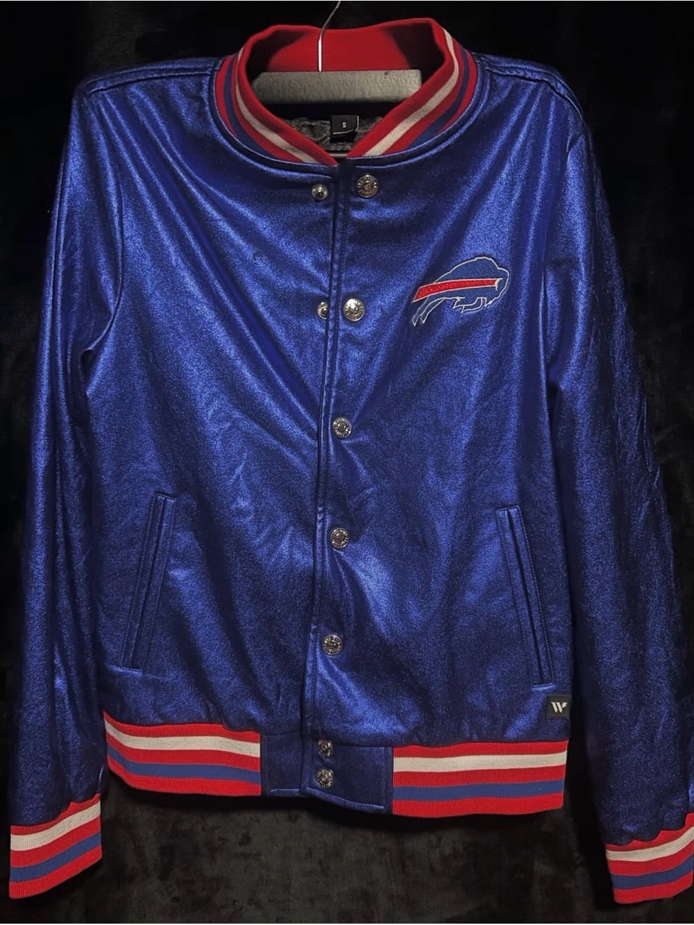 Men's Royal Blue Satin Varsity Jacket with Red & White Trim